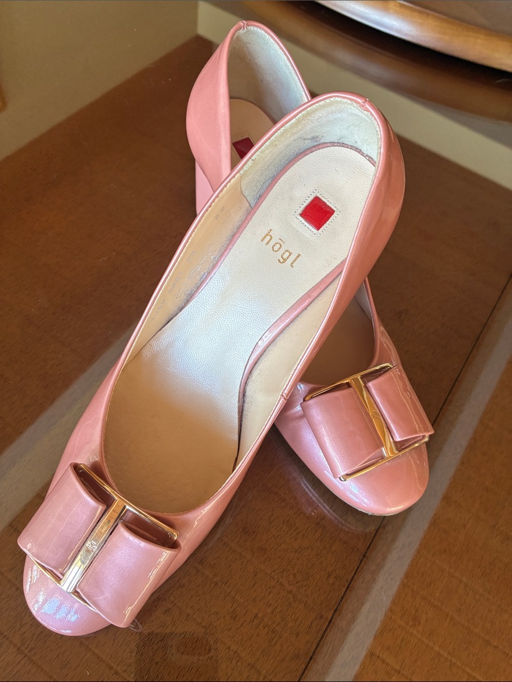 Högl Women's Pink Patent Bow-Trim Flats